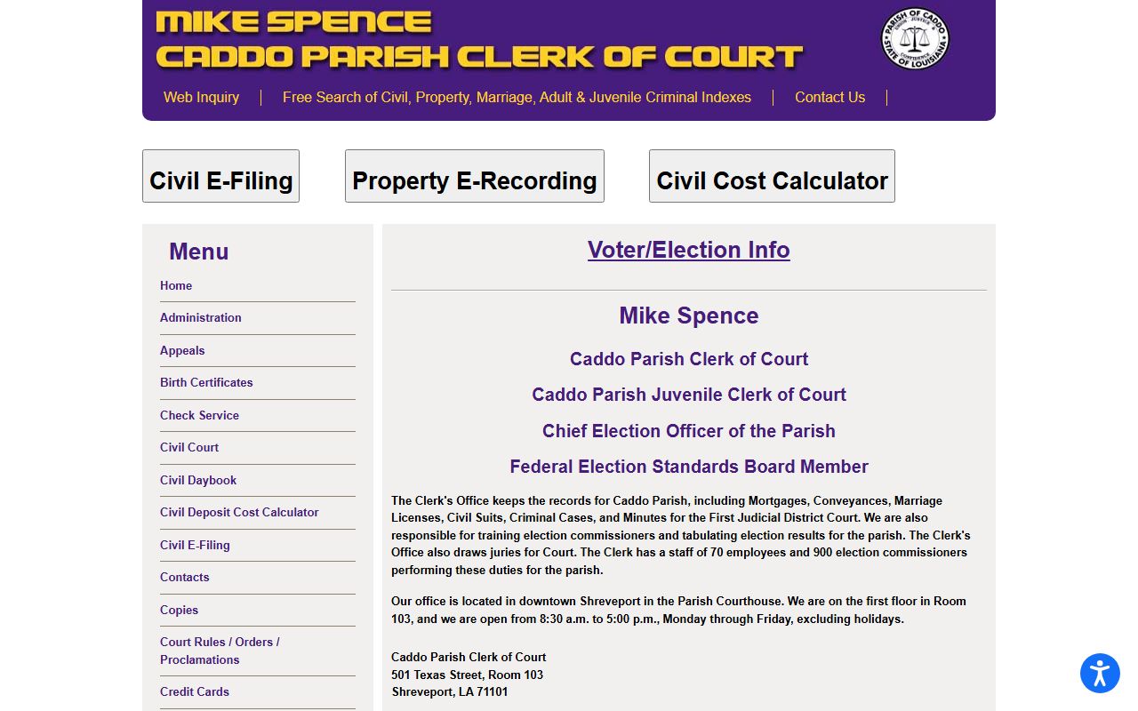 Caddo Parish Clerk of Court website for Shreveport family court records