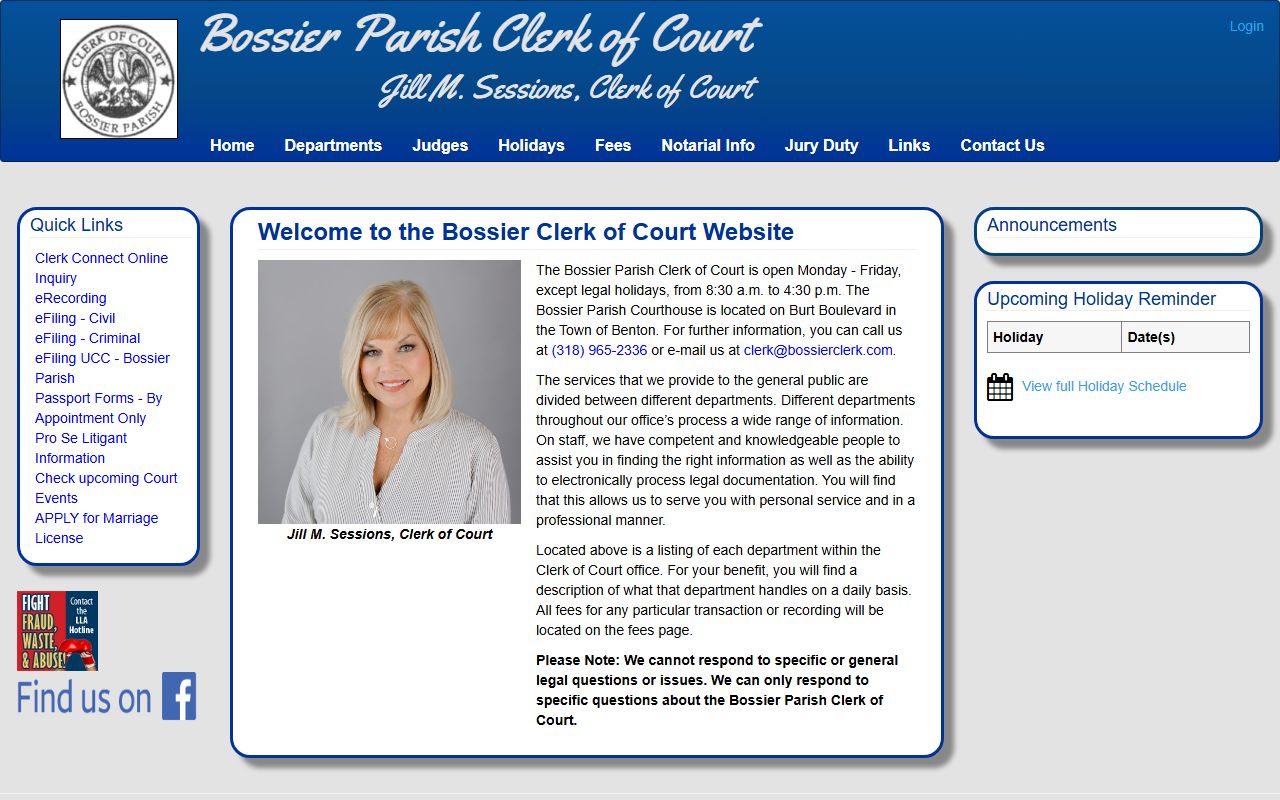 Bossier Parish Clerk of Court website for Bossier City family court records