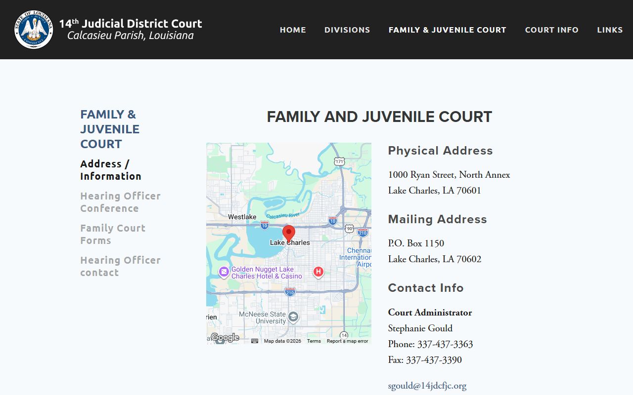 14th Judicial District Court Family and Juvenile division for Lake Charles family court records