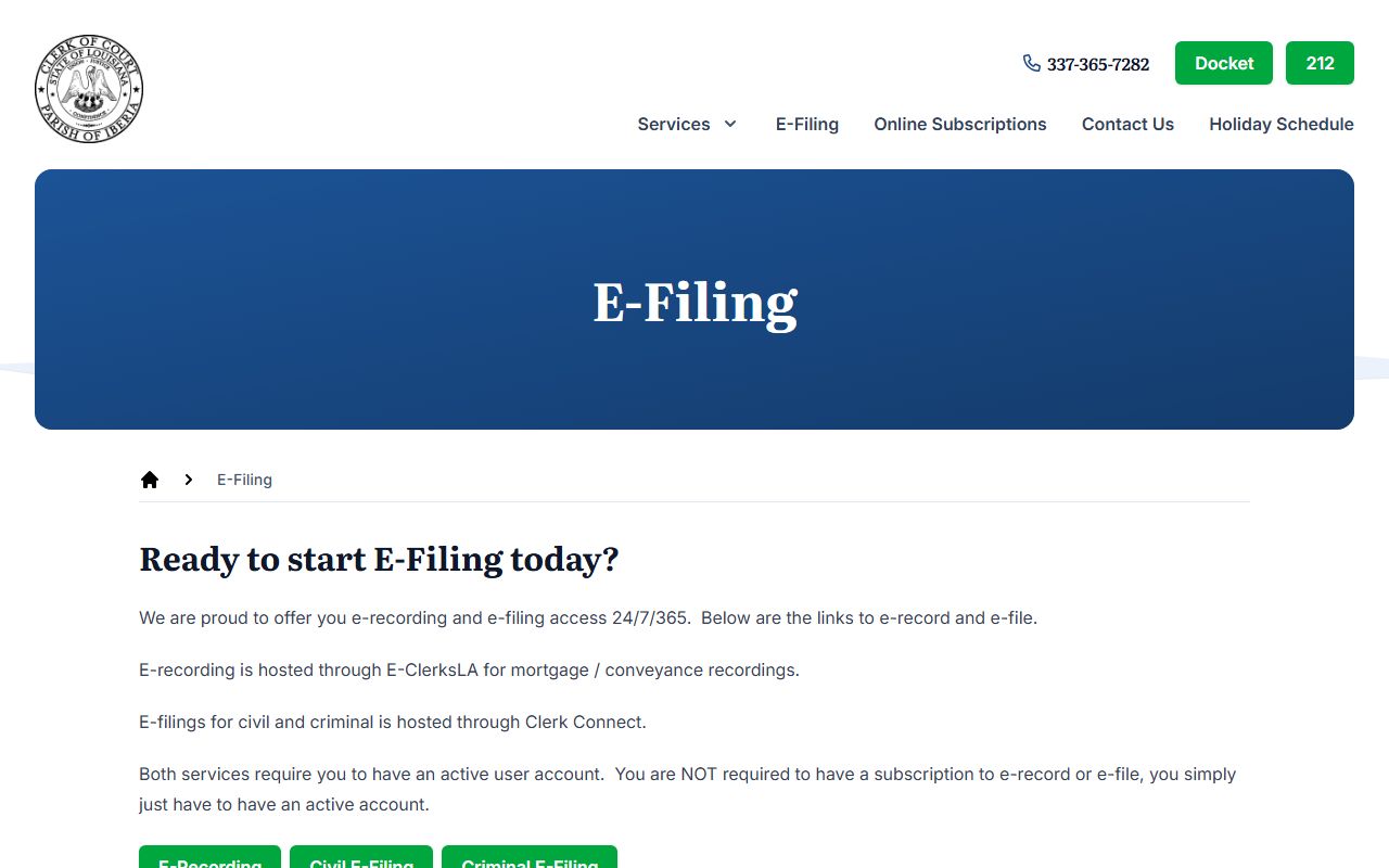 Iberia Parish eFiling portal for family court filings