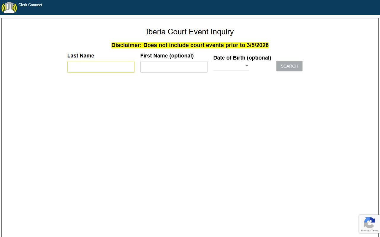 Iberia Parish Court Event Inquiry through ClerkConnect