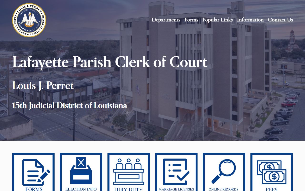Lafayette Parish Clerk of Court website for Lafayette family court records