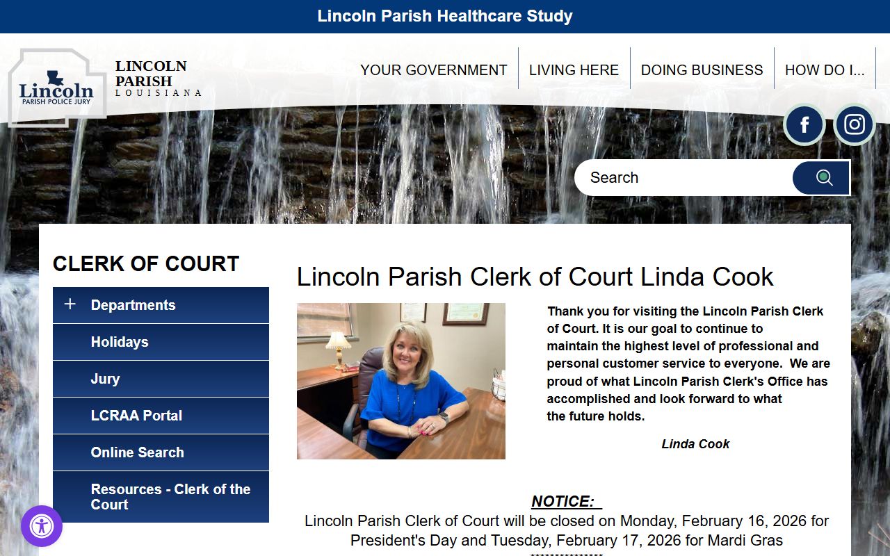 Lincoln Parish Clerk of Court website for family court records