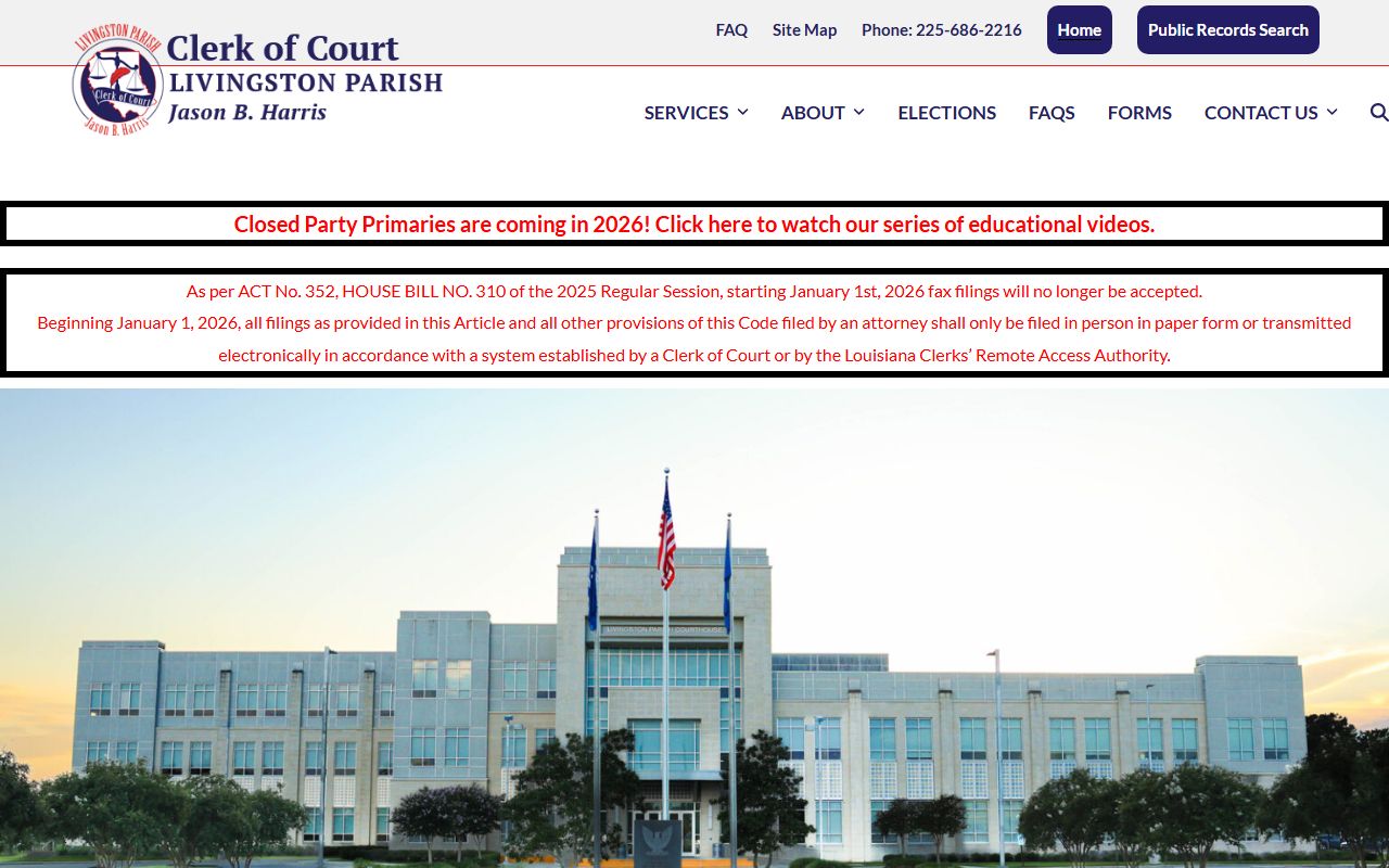 Livingston Parish Clerk of Court website for family court records