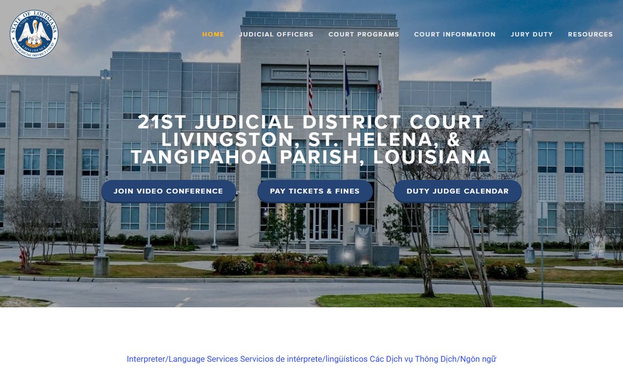 21st Judicial District Court website for Livingston Parish family court cases