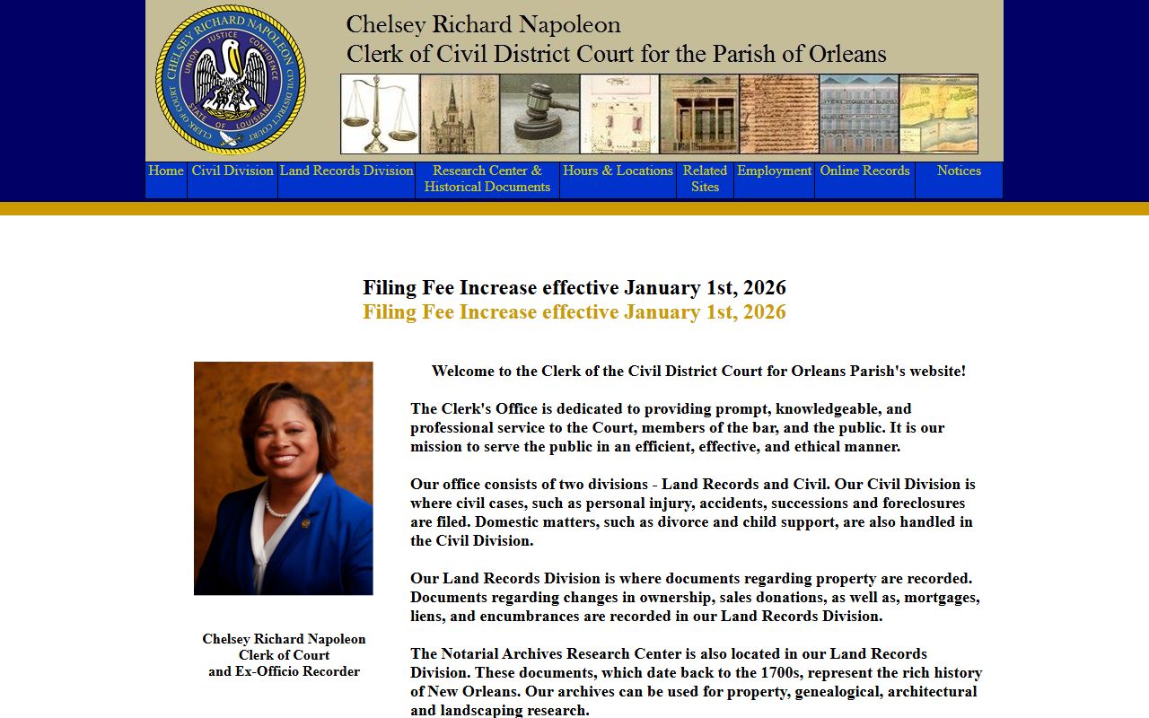 Orleans Parish Clerk of Civil District Court website for family court records