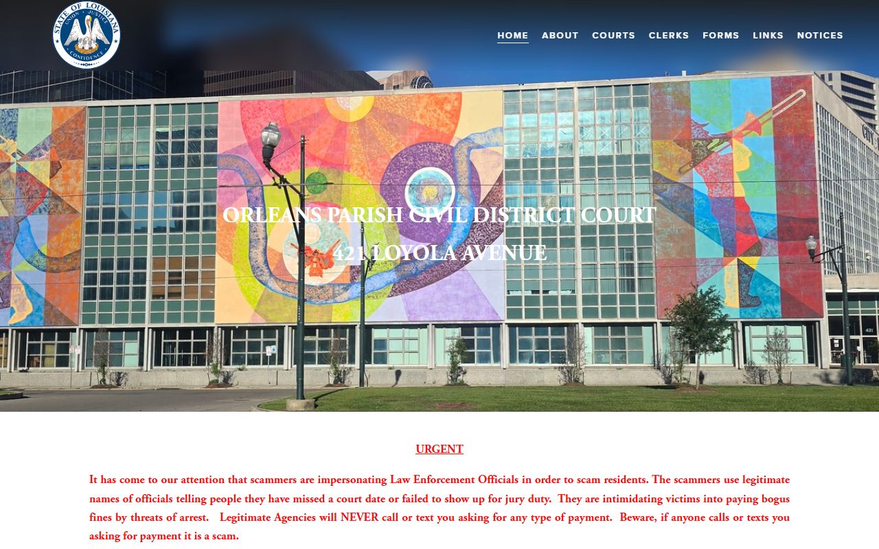 Orleans Civil District Court website with family court information