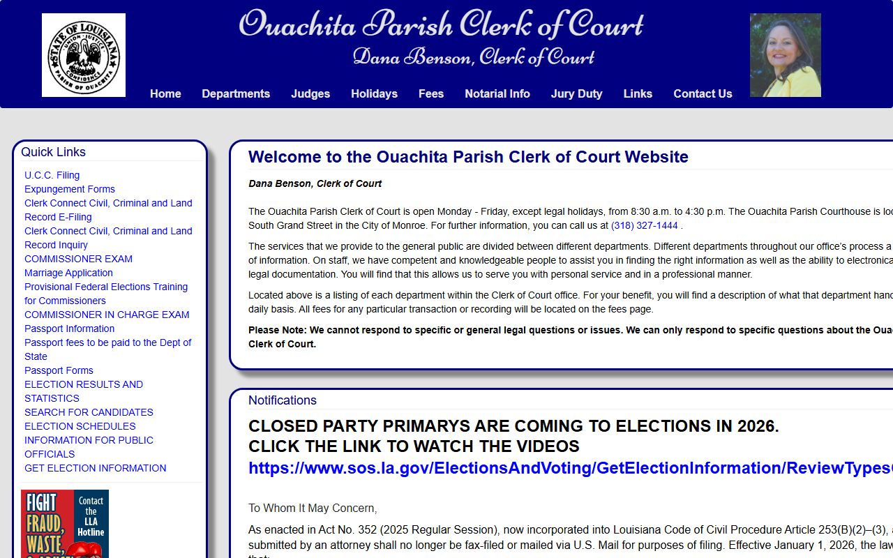 Ouachita Parish Clerk of Court website for family court records