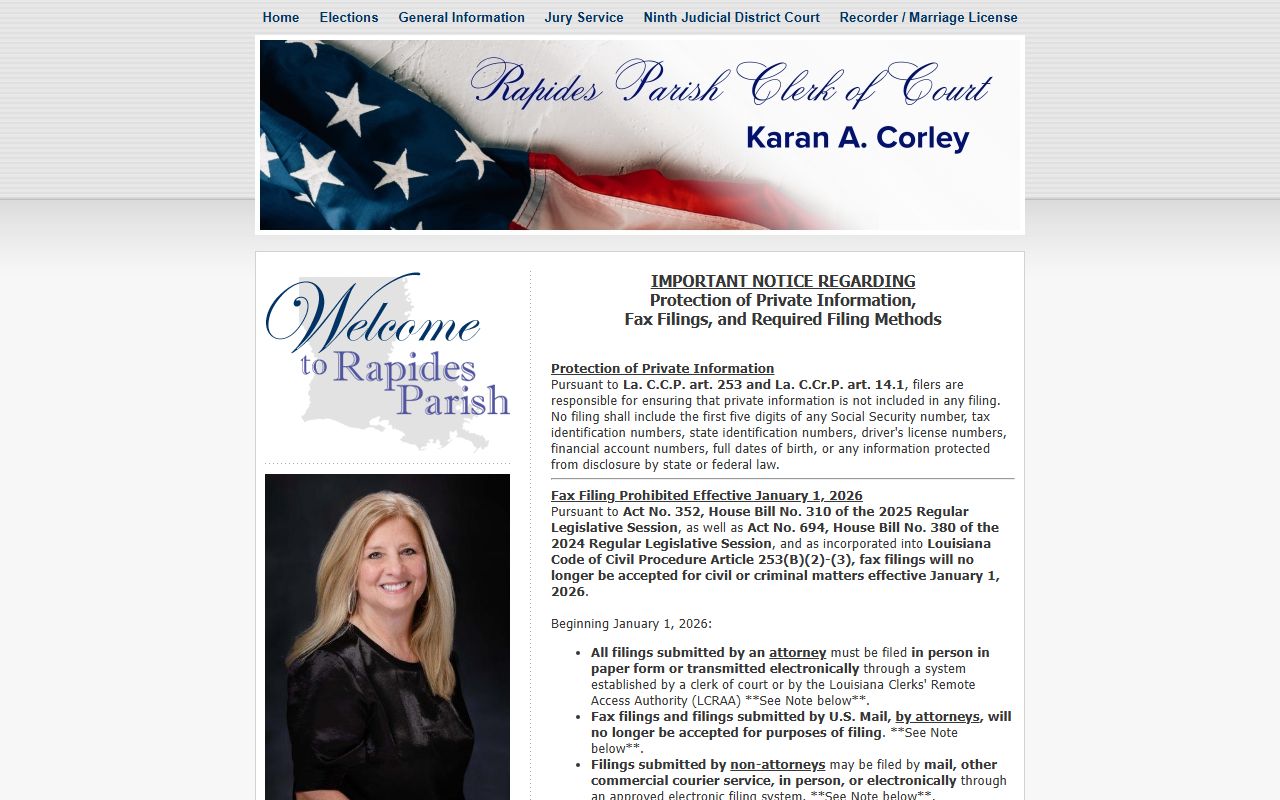 Rapides Parish Clerk of Court website for family court records