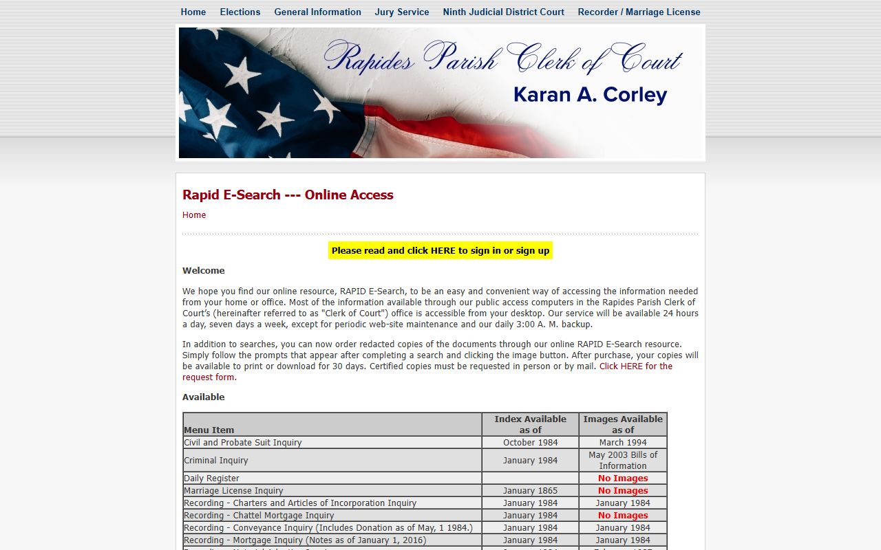 RAPID E-Search portal for searching Rapides Parish family court records online
