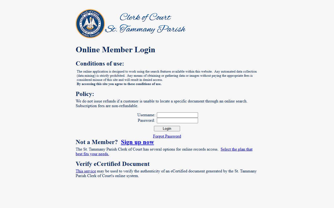 St. Tammany Parish SSL portal for online family court record searches