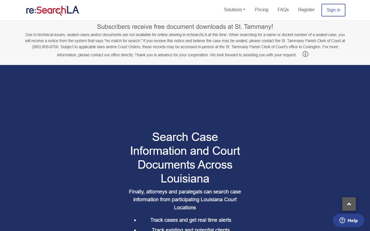 re:SearchLA portal for St. Tammany Parish court records