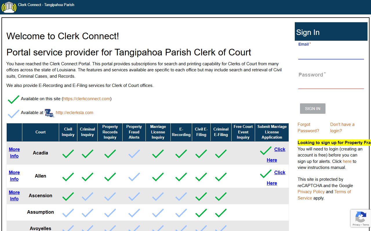 Tangipahoa Parish civil inquiry portal for family court records