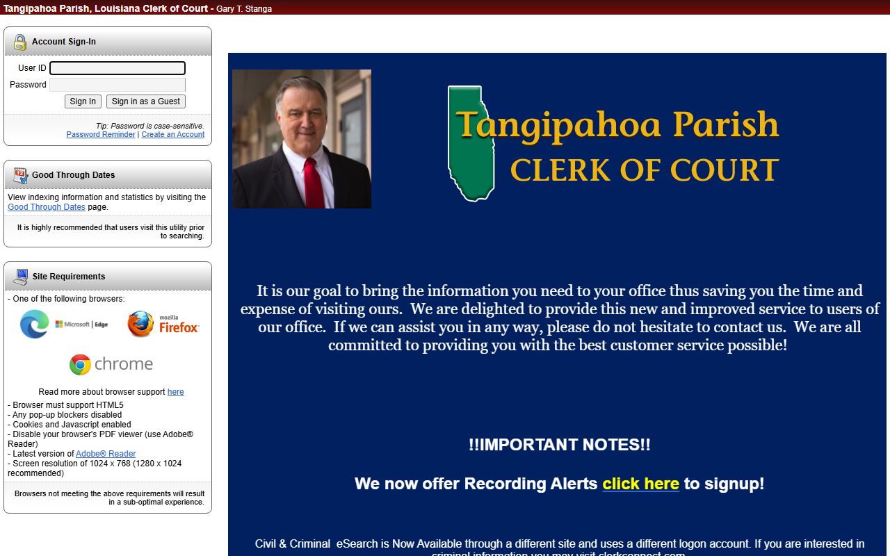 Tangipahoa Parish land records portal for property documents related to family court cases