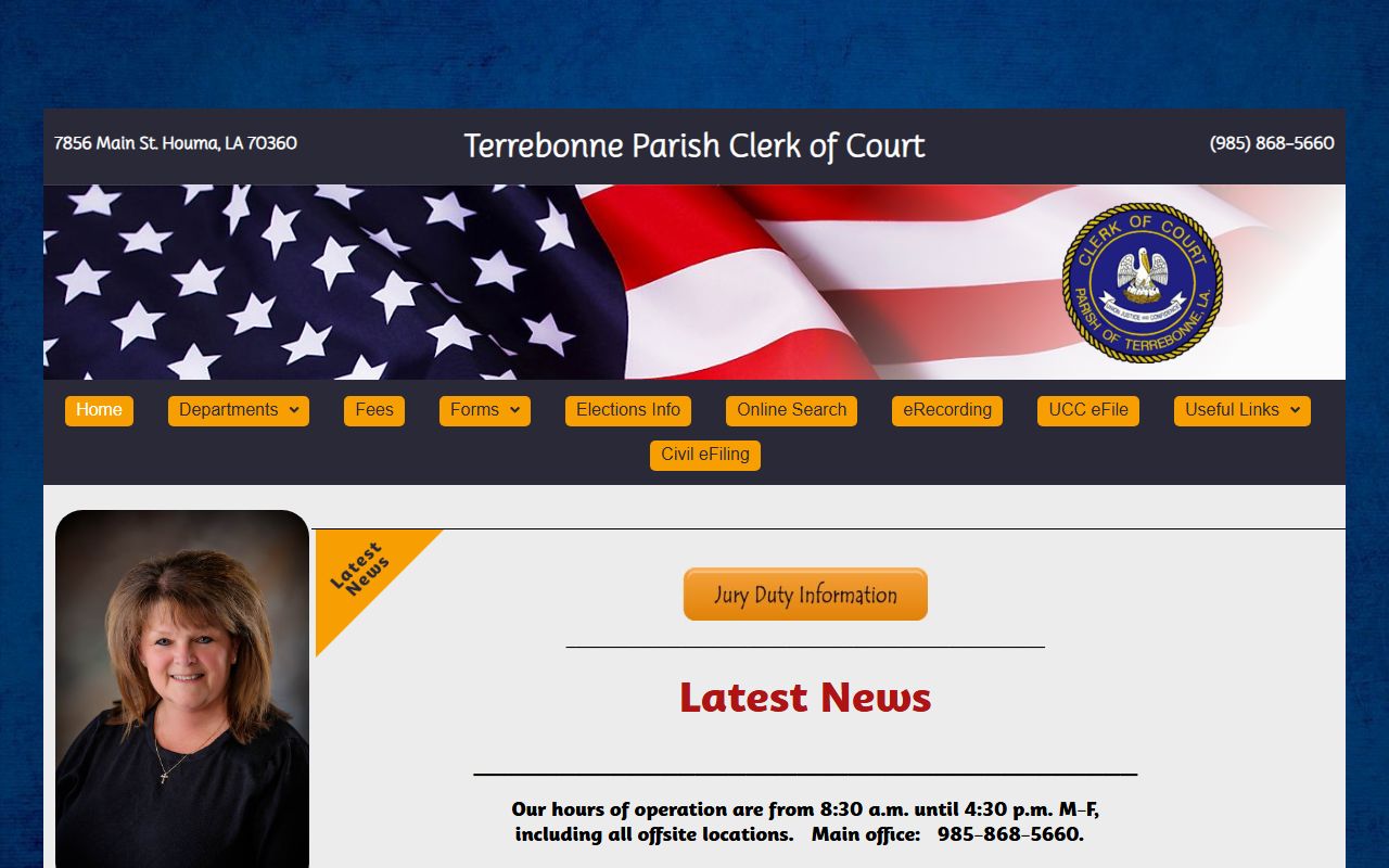 Terrebonne Parish Clerk of Court website for family court records