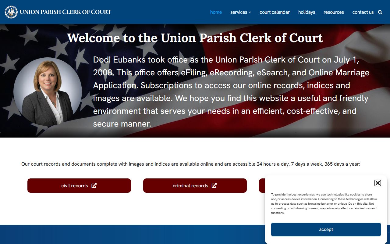 Union Parish Clerk of Court website for family court records