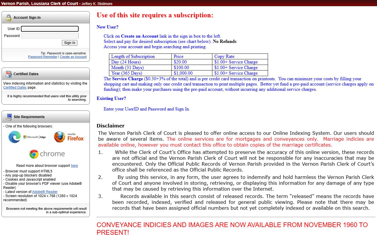 Vernon Parish land records search portal for family court records