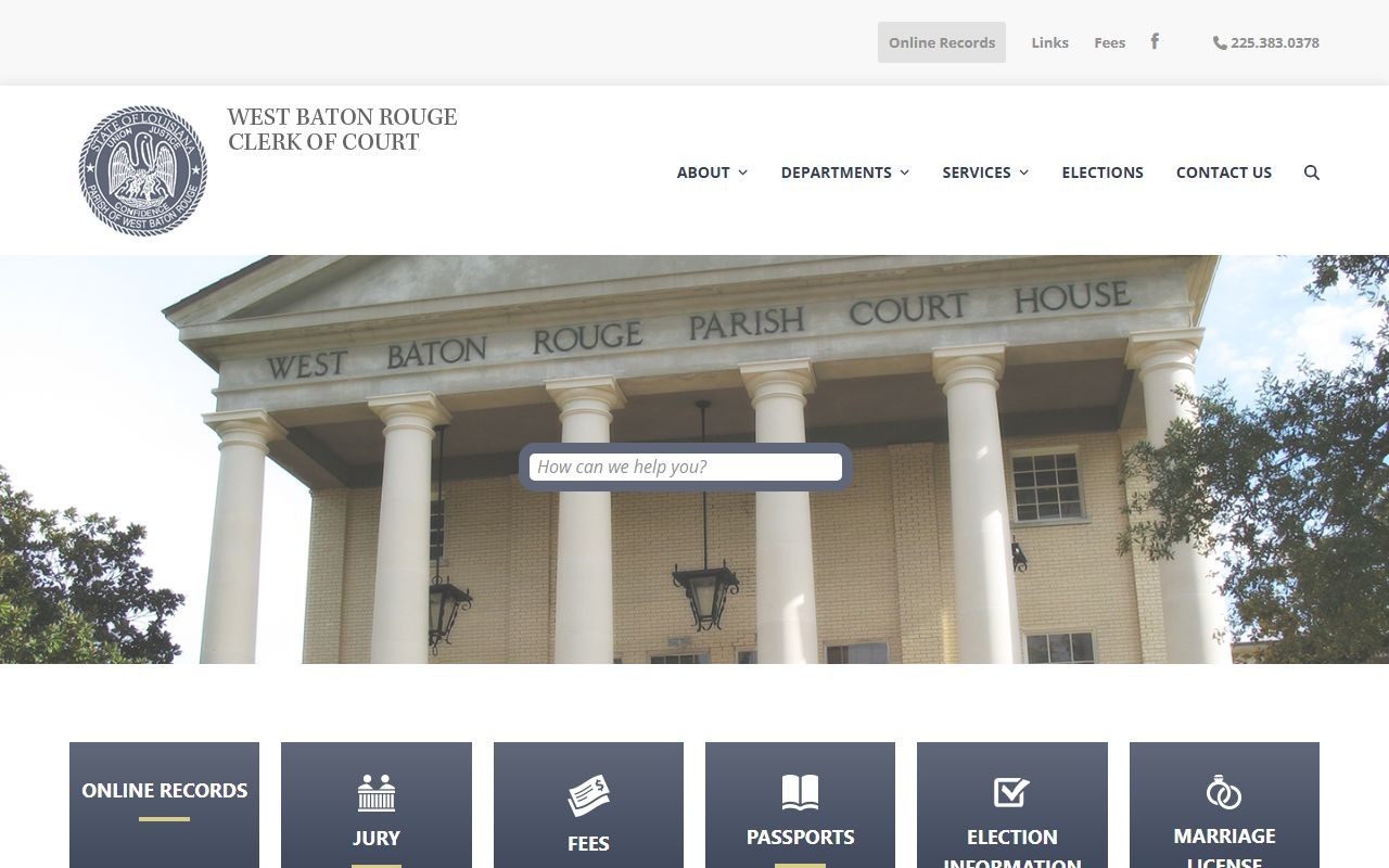 West Baton Rouge Parish Clerk of Court website for family court records