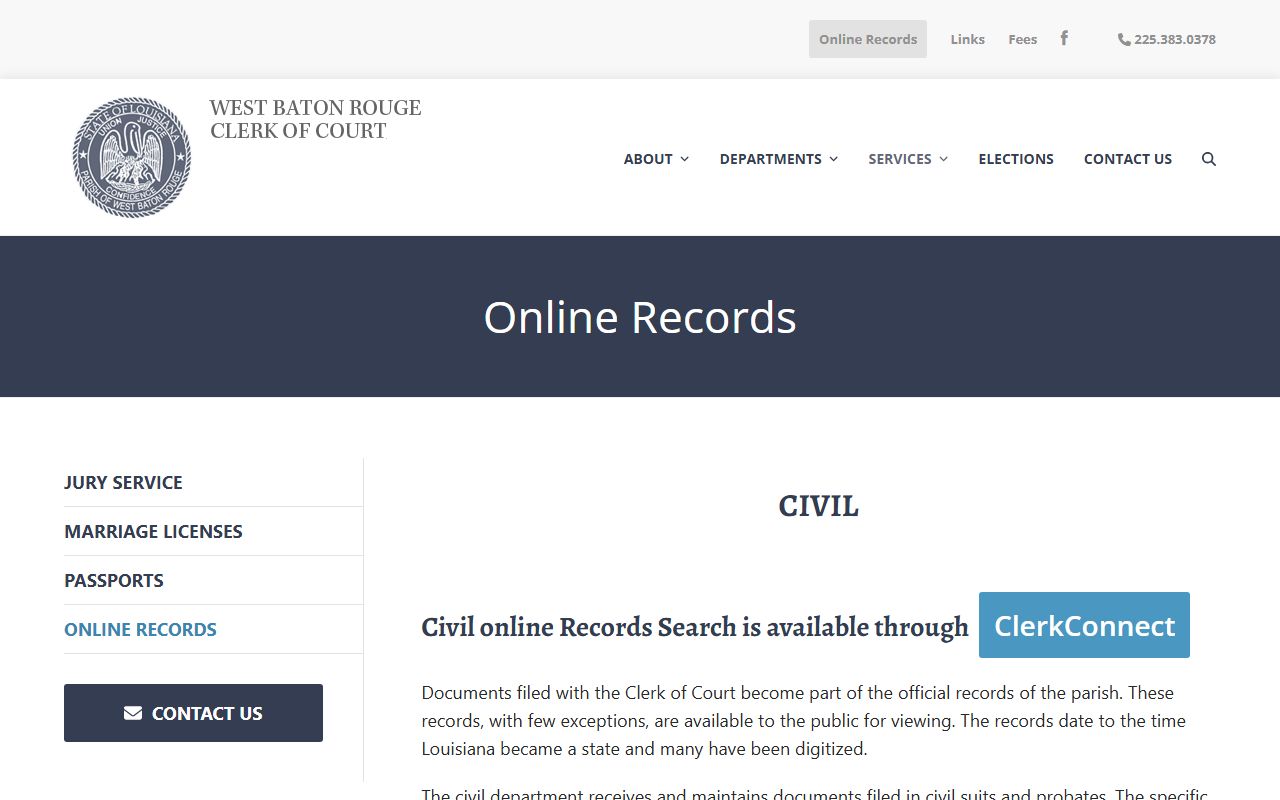 West Baton Rouge Parish public records page for family court records