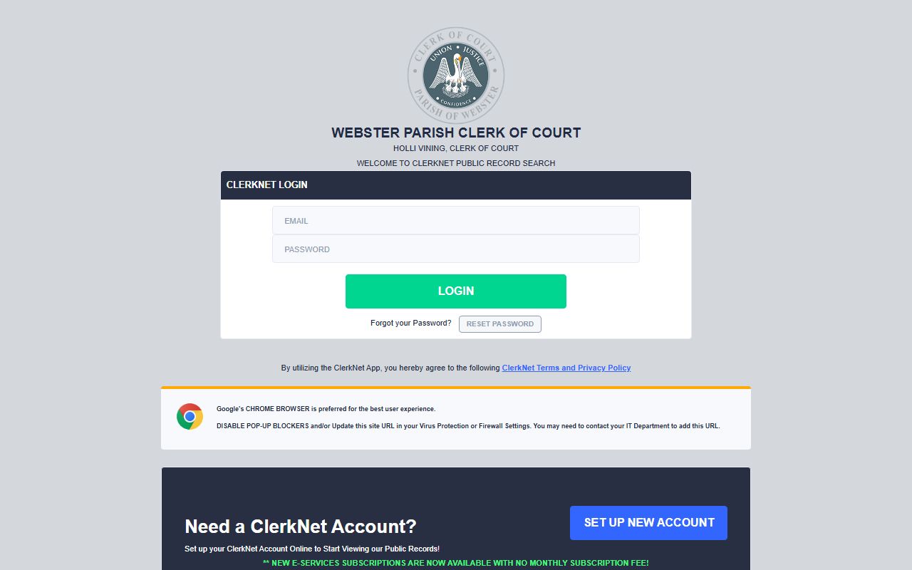 Webster Parish search portal for family court records