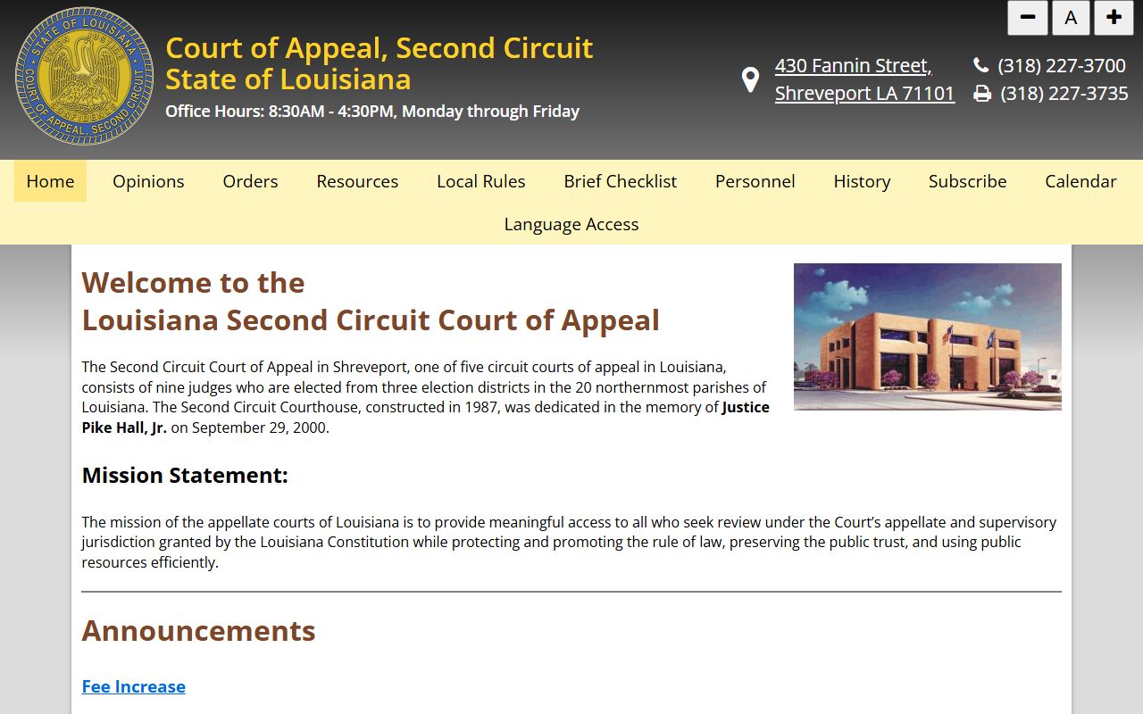 Louisiana Second Circuit Court of Appeal for family court case appeals