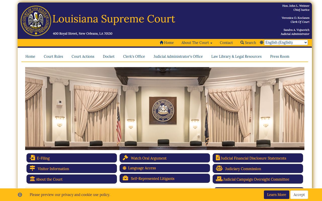 Louisiana Supreme Court website for family court records rules and resources
